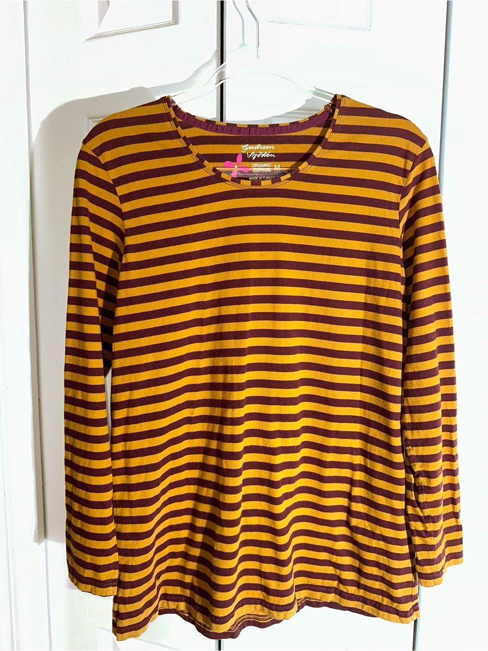 Gudrun Sjoden women’s long sleeve Tee striped top size M Organic Cotton  AA24